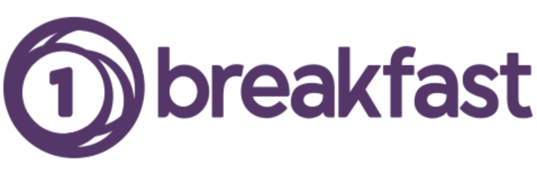 Logo of '1 Breakfast' with a purple circle and text on a white background