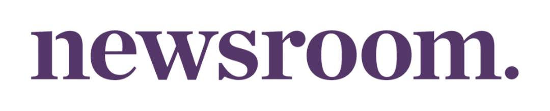 Purple 'newsroom.' text on a white background