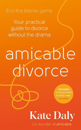 Book cover of 'Amicable Divorce' by Kate Daly on an orange background.