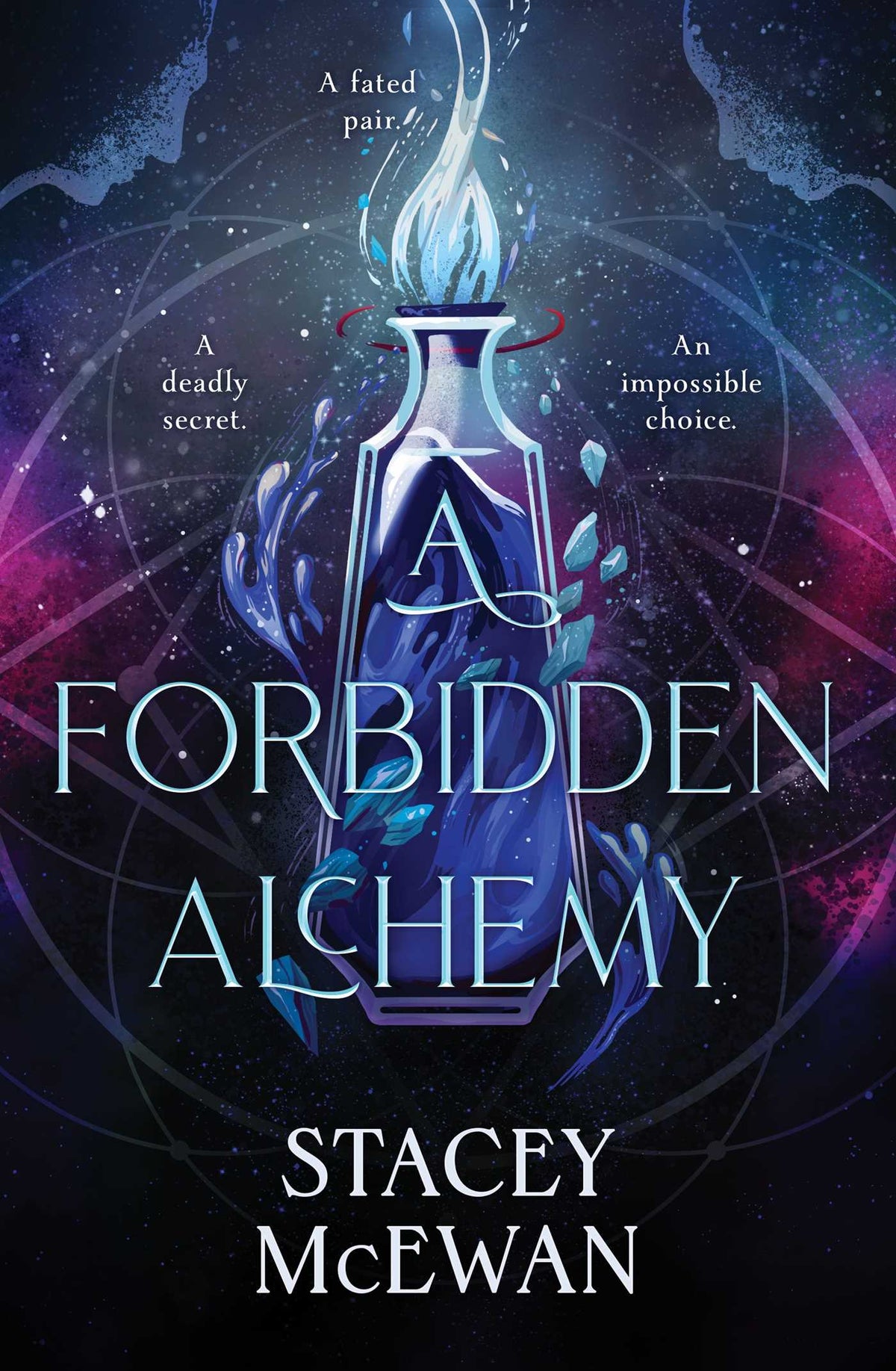 Book cover of 'A Forbidden Alchemy' featuring a magical potion 