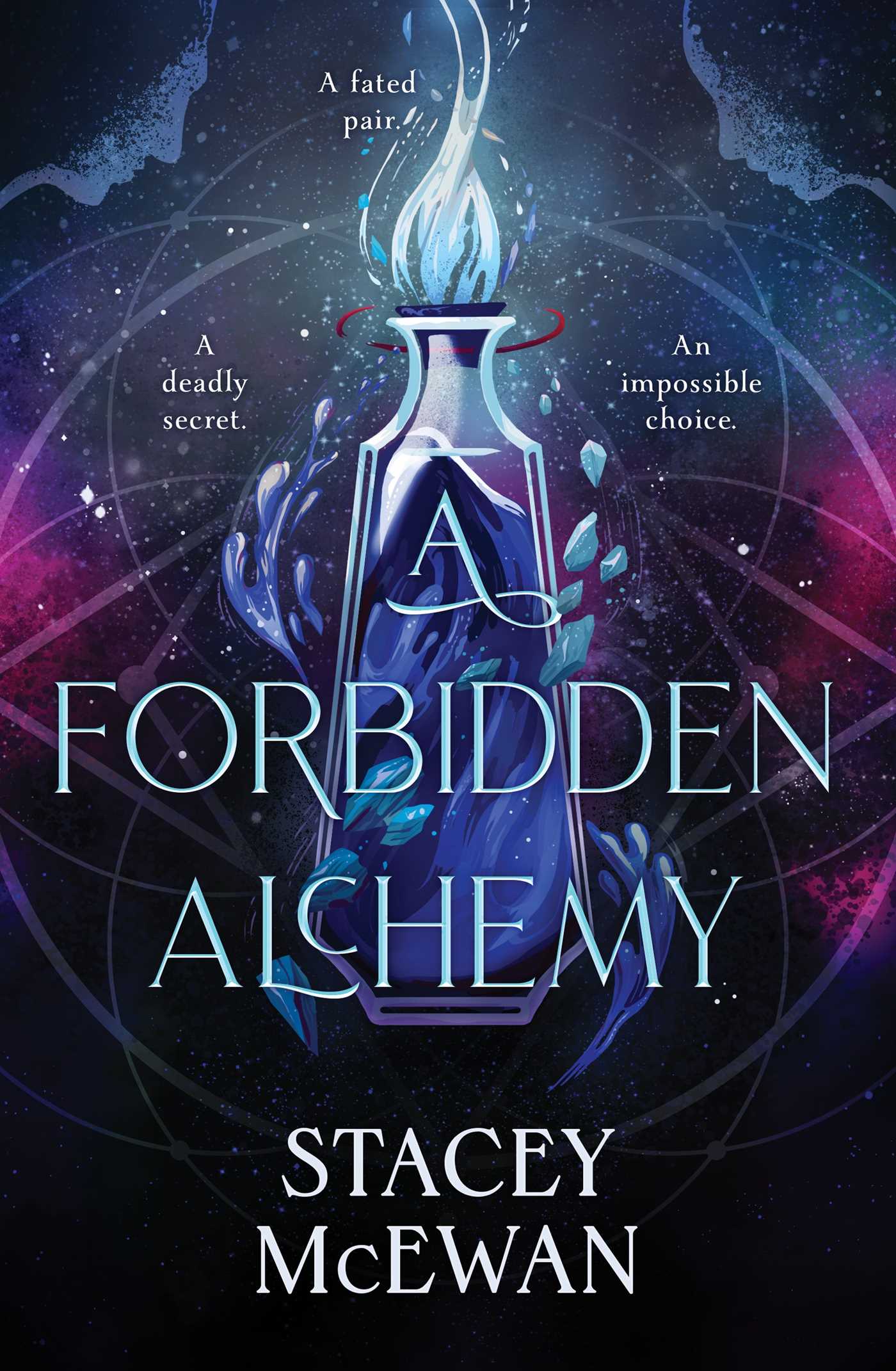 Book cover of 'A Forbidden Alchemy' featuring a magical potion 