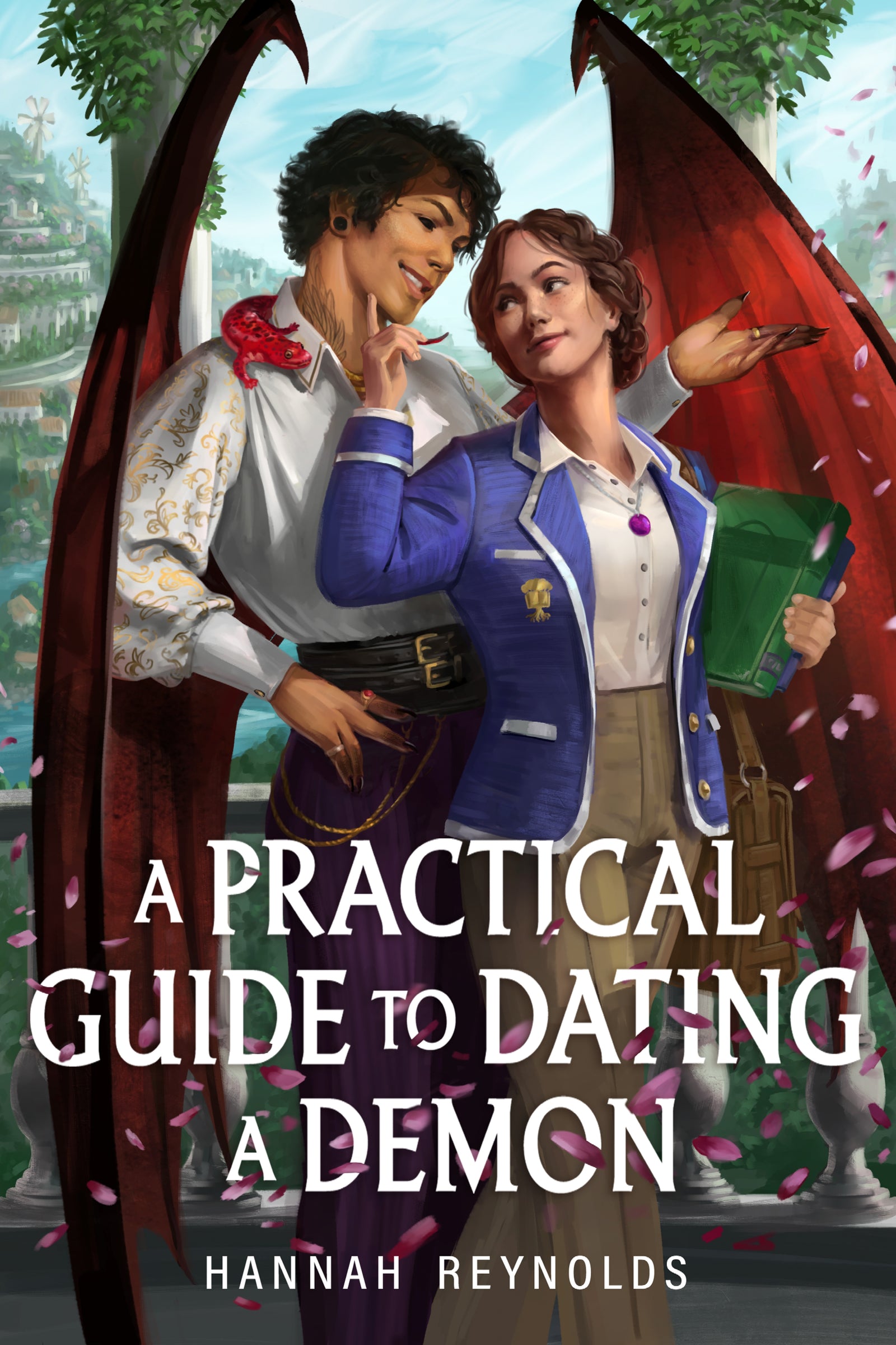 Book cover of 'A Practical Guide to Dating a Demon' with two characters and a cityscape background.