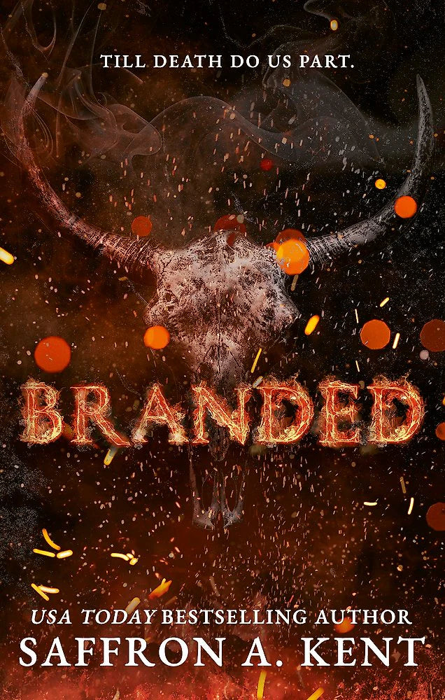Book cover of 'Branded' with a skull and horns on a dark background with flames