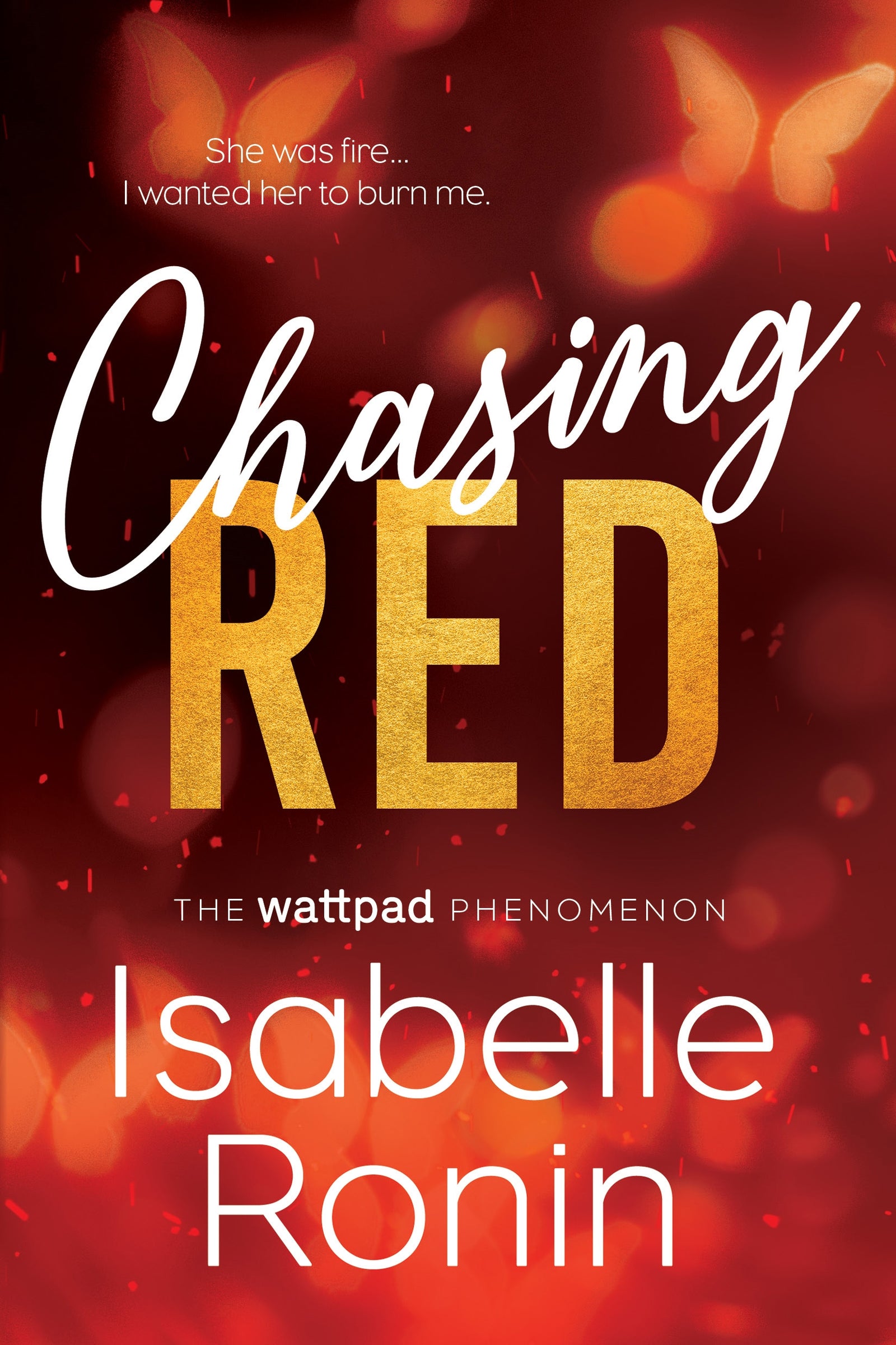 Book cover of 'Chasing Red' by Isabelle Ronin with a red and orange gradient fire background.