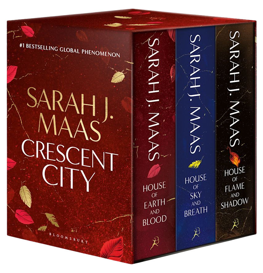 Set of the 'Crescent City' series in a red box with gold leaves 