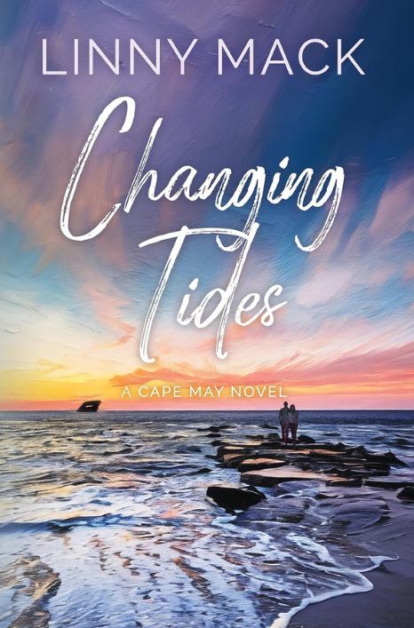 Book cover of &#39;Changing Tides&#39; by Linny Mack with a beach scene and sunset.
