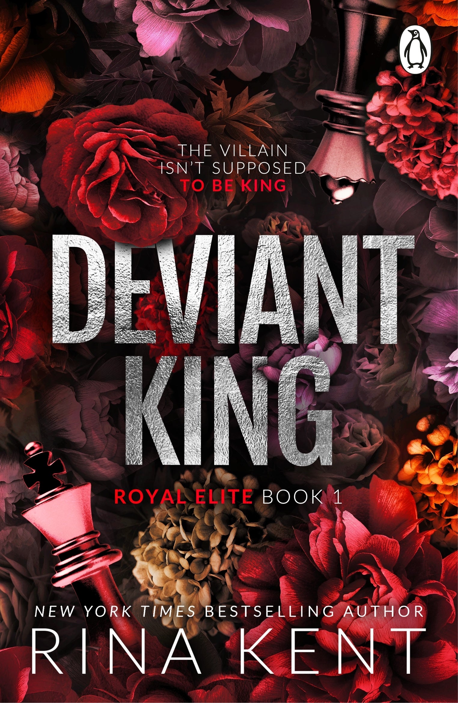 Book cover of 'Deviant King' with floral designs and chess pieces