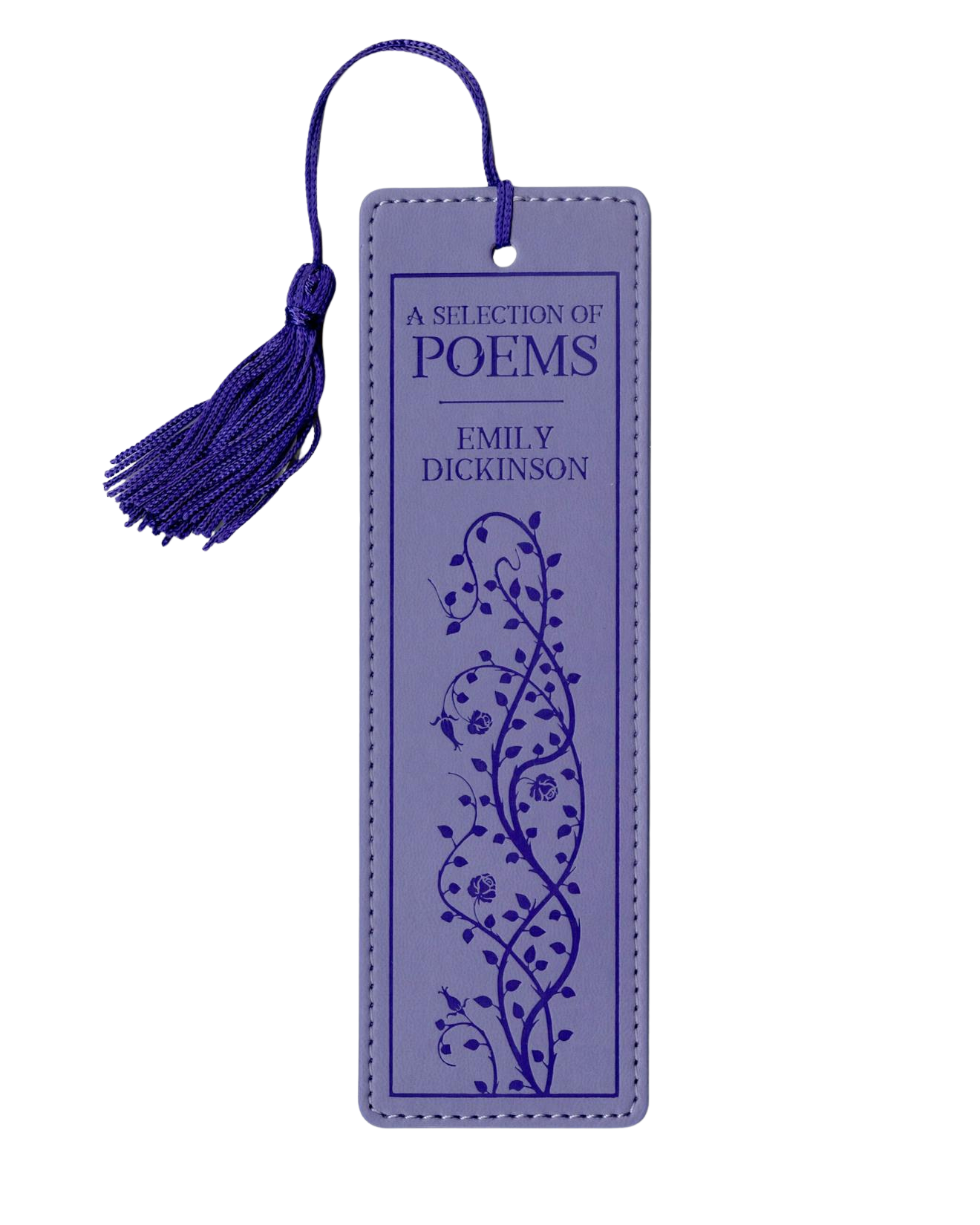 Purple bookmark with tassel featuring 'A Selection of Poems by Emily Dickinson'.
