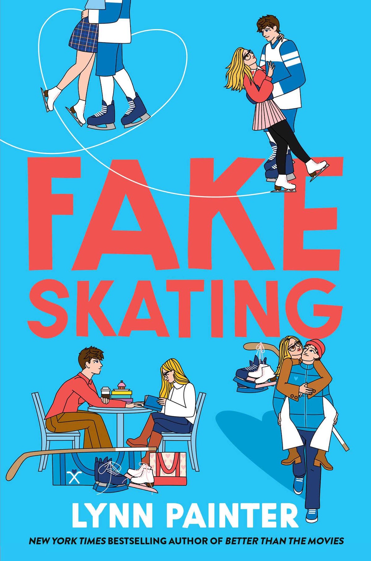 Book cover of 'Fake Skating' with illustrations of couples on dates