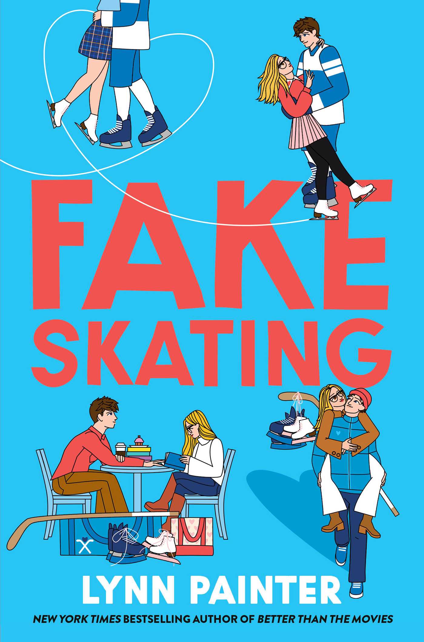 Book cover of 'Fake Skating' with illustrations of couples on dates