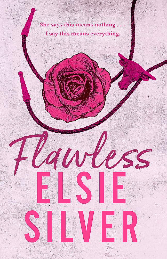 Book cover of 'Flawless' with a pink rose on a pink background 