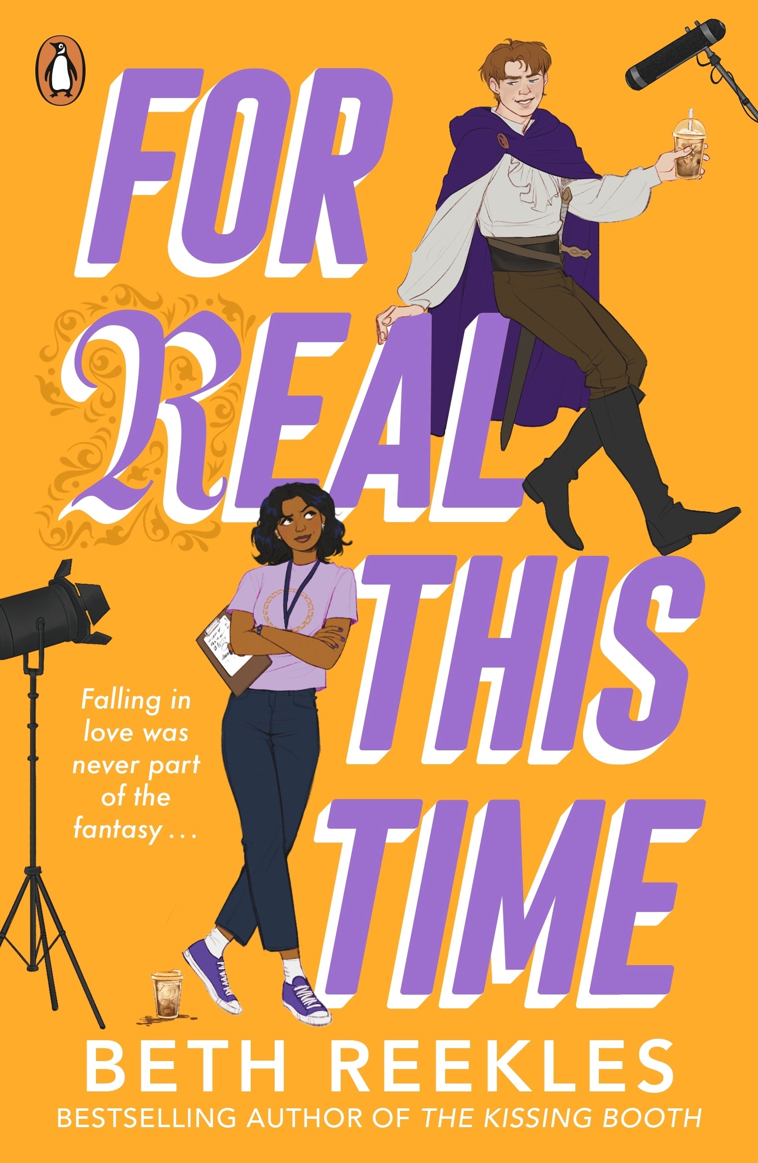 Book cover of 'For Real This Time' by Beth Reekles with two characters on an orange background.