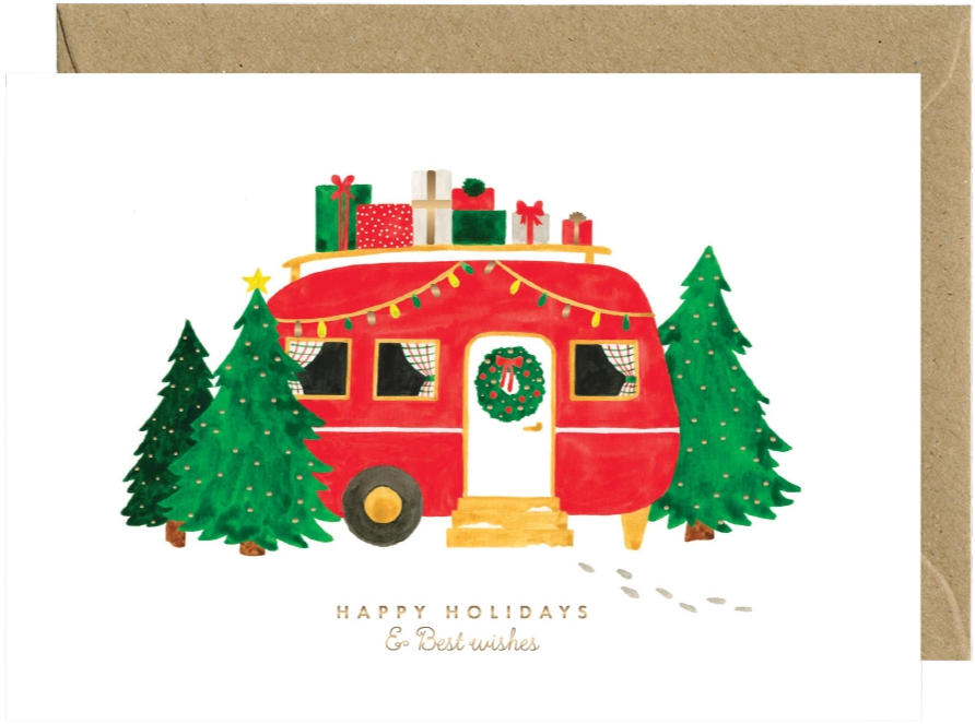 Gold Xmas Caravan Greeting Card