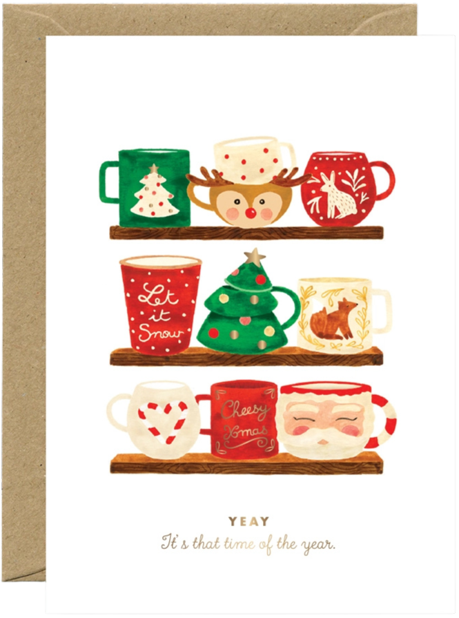 Gold Xmas Mugs Greeting Card