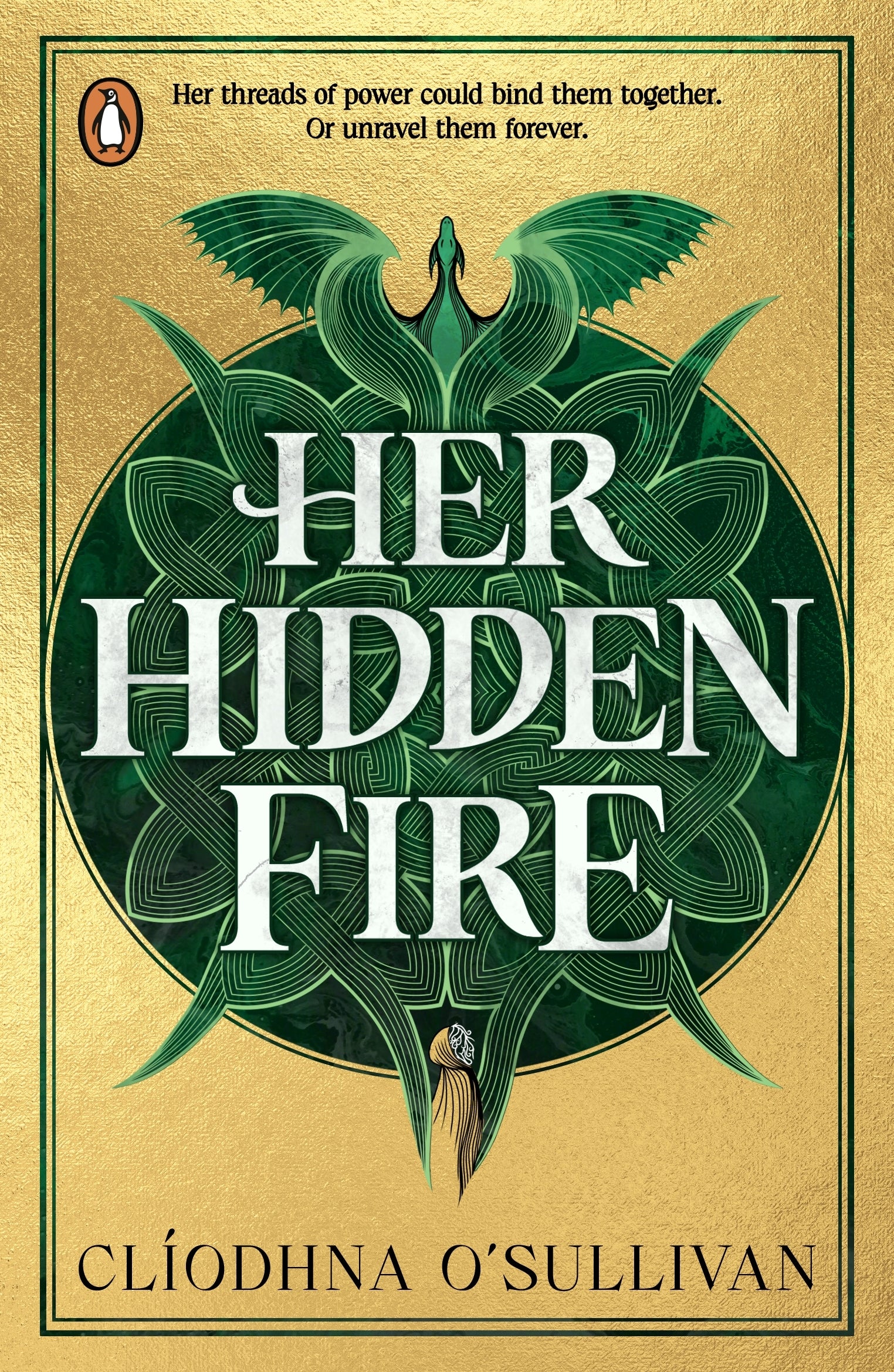 Book cover of 'Her Hidden Fire' by Clöidhna O'Sullivan with green and gold design.