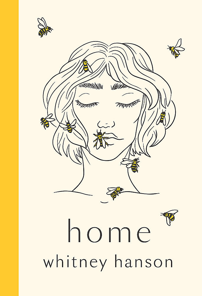 Book cover of 'Home' featuring a pen illustration of a woman's profile with bees around her head