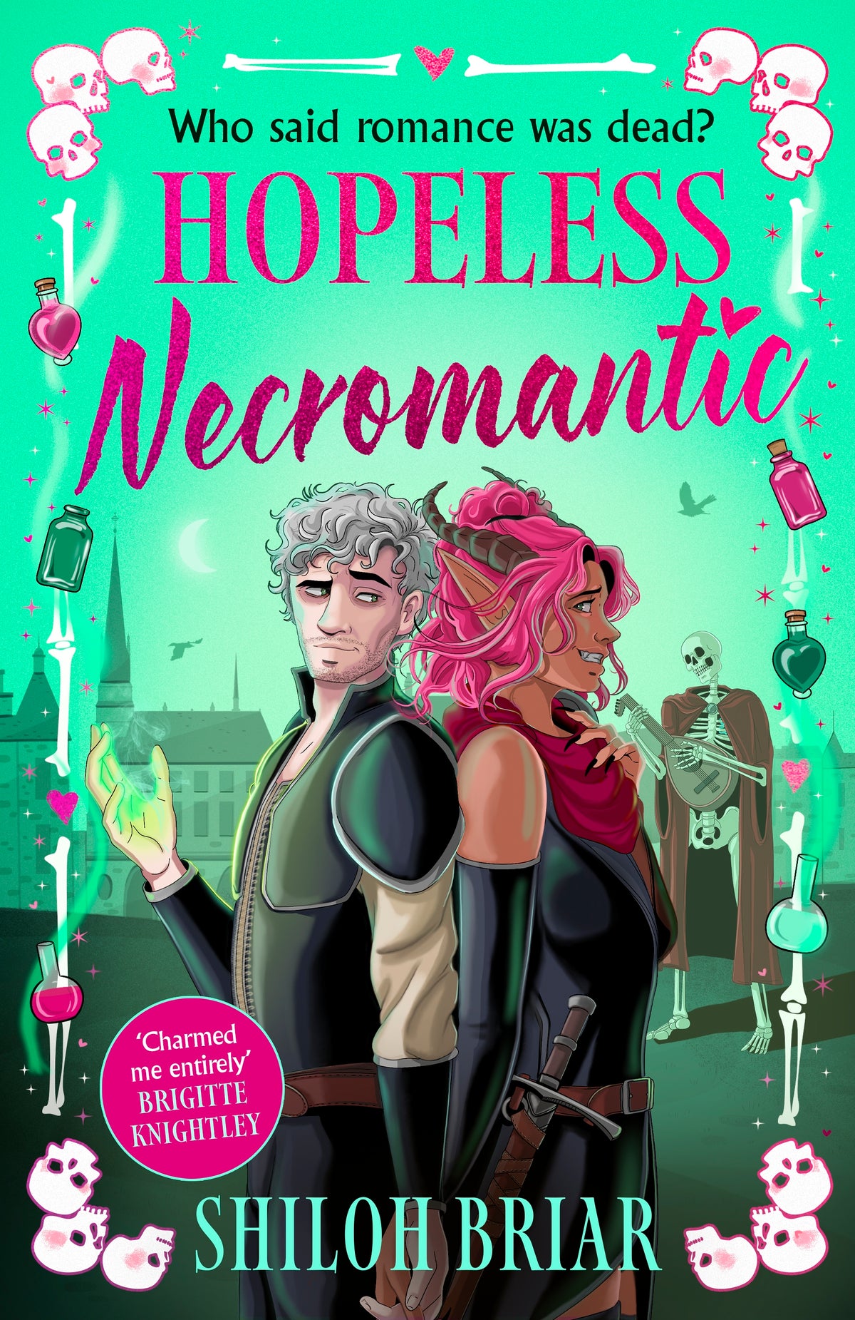 Book cover of 'Hopeless Necromantic' with two characters and a green background.