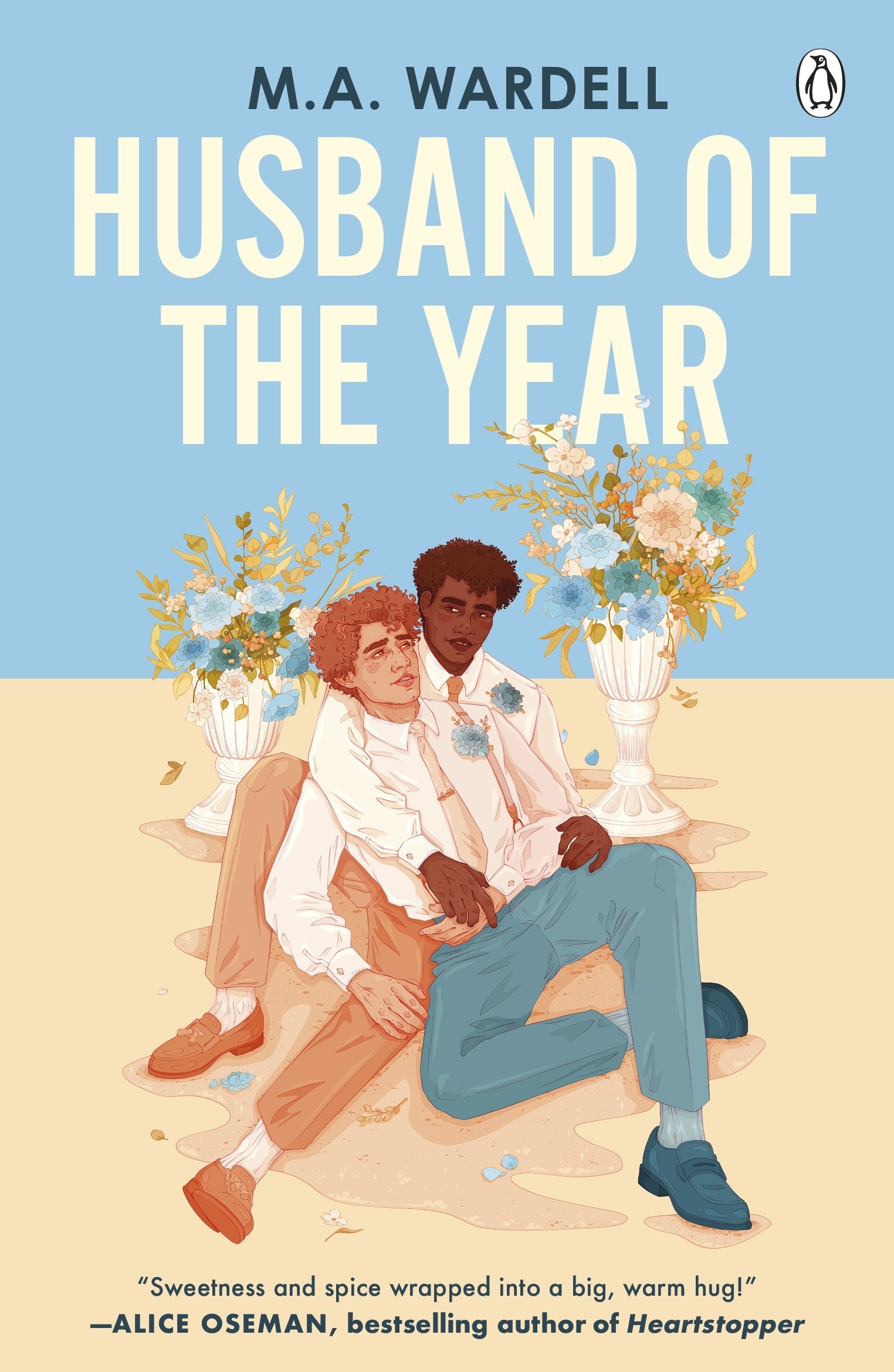 Book cover of 'Husband of the Year' by M.A. Wardell with two men sitting on a beach.