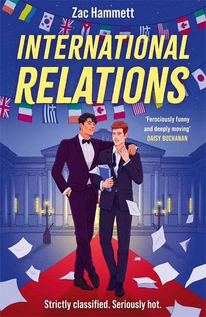 Book cover of 'International Relations' by Zac Hammett with two men in suits on a red carpet