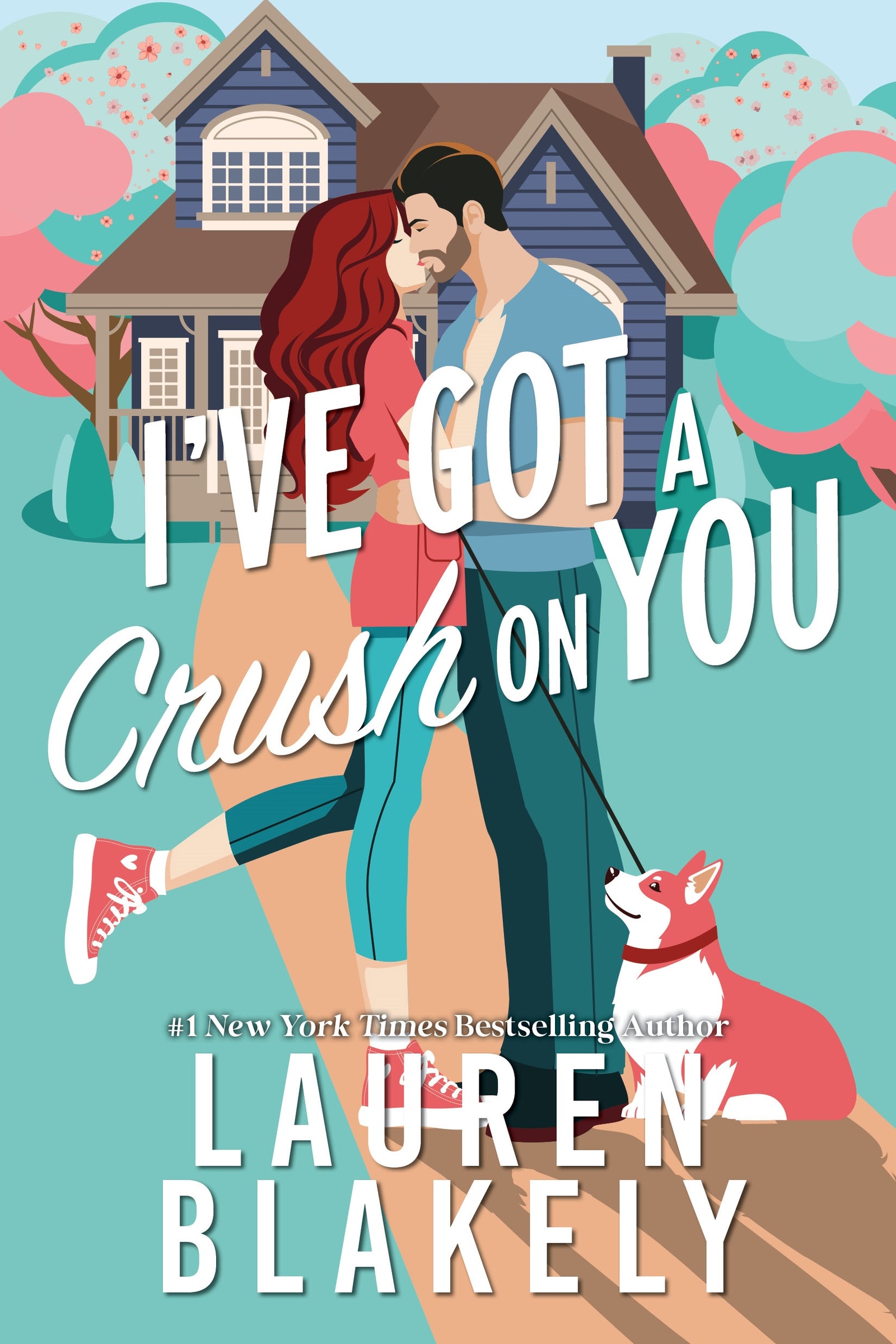Book cover of 'I've Got a Crush on You' with a couple and dog in front of a house