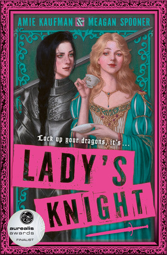 Book cover of 'Lady's Knight' featuring two women in medieval attire with a pink border.