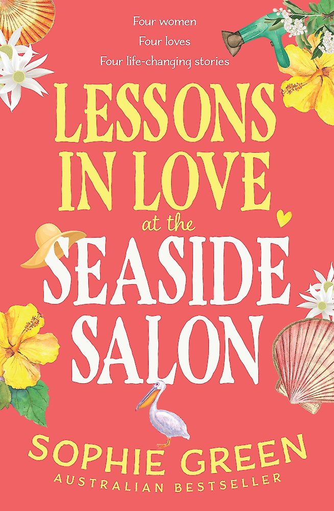 Book cover of &#39;Lessons in Love at the Seaside Salon&#39; with floral and beach-themed design.