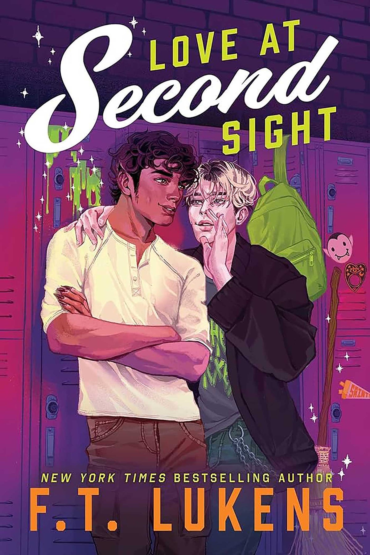 Book cover of &#39;Love at Second Sight&#39; featuring two characters in a school setting.