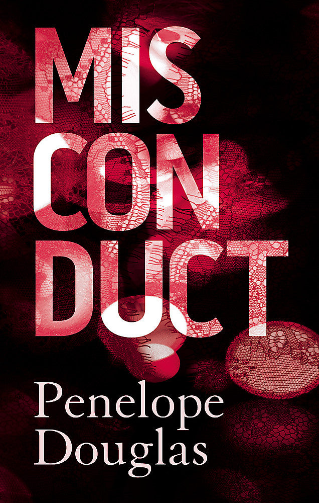 Book cover of 'Misconduct' with red lace on a dark background 