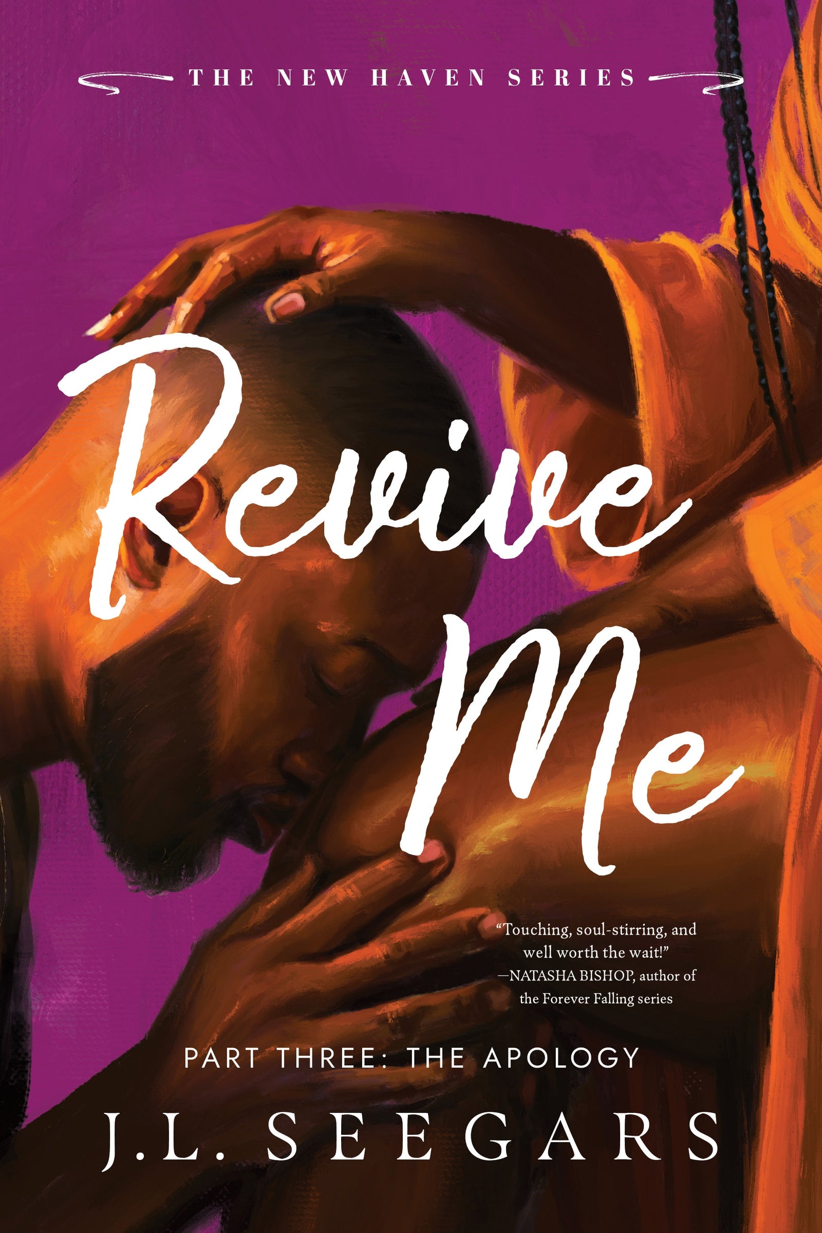 Book cover of 'Revive Me' with a couple embracing against a purple background.