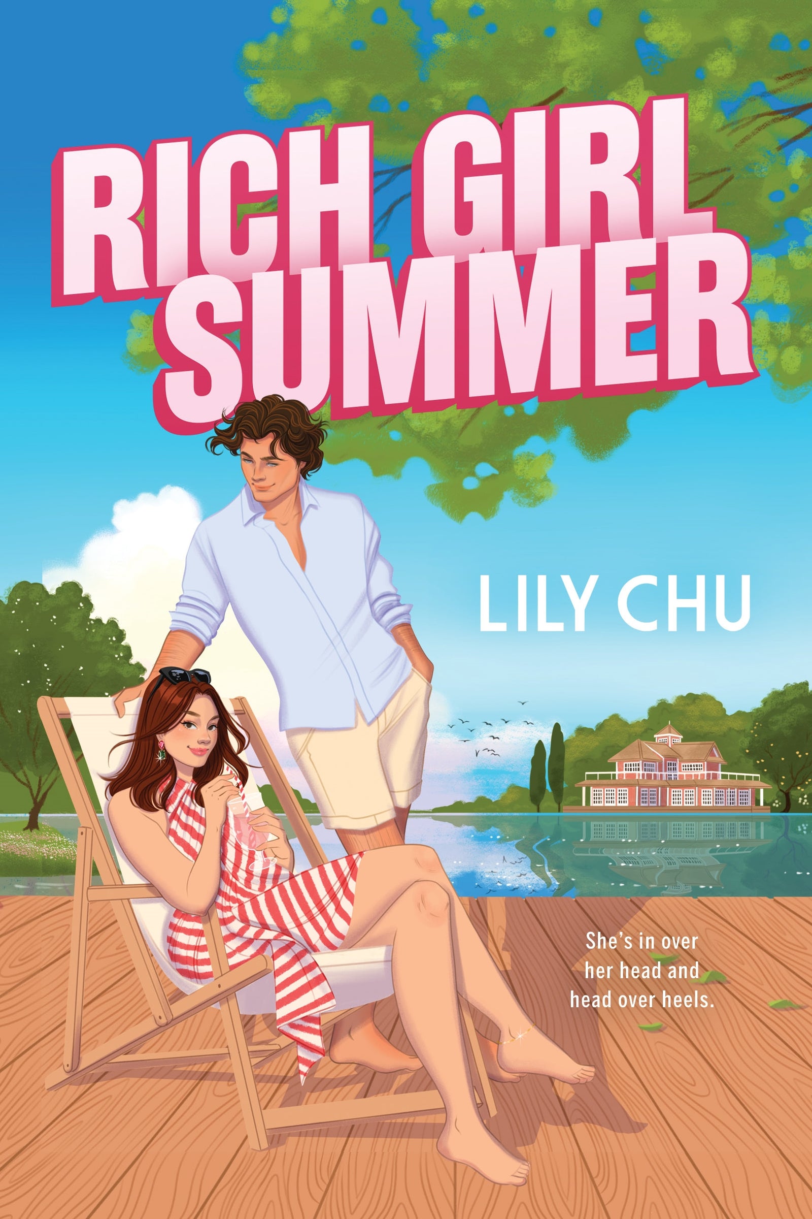 Book cover of 'Rich Girl Summer' featuring a couple on a deck chair with a mansion in the background
