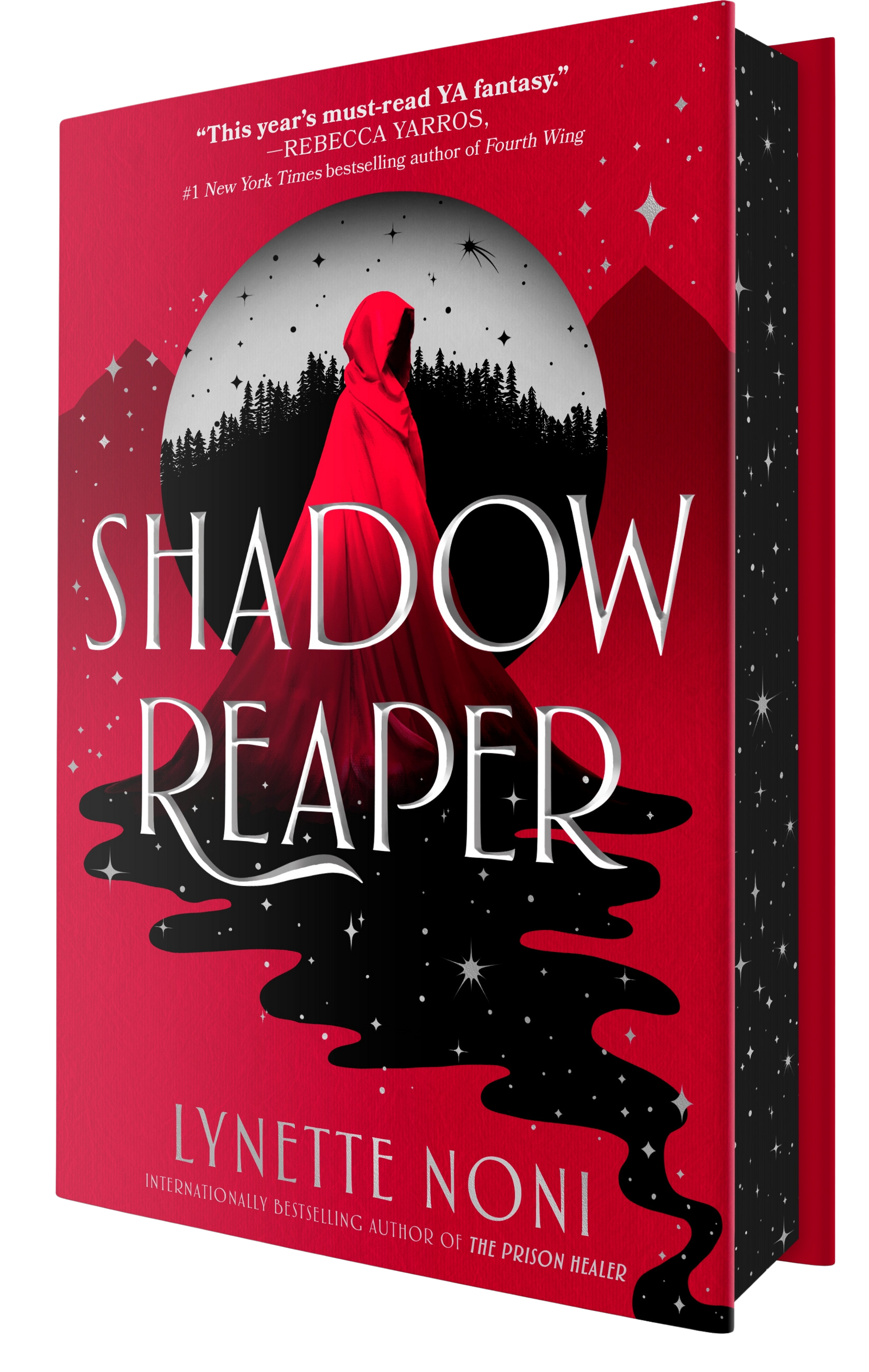 Book cover of 'Shadow Reaper' with a red hooded figure and dark silhouette against a red background.