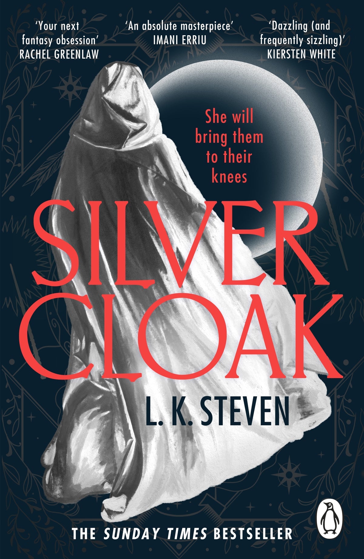 Book cover of 'Silver Cloak' by L.K. Steven with a hooded figure and moon