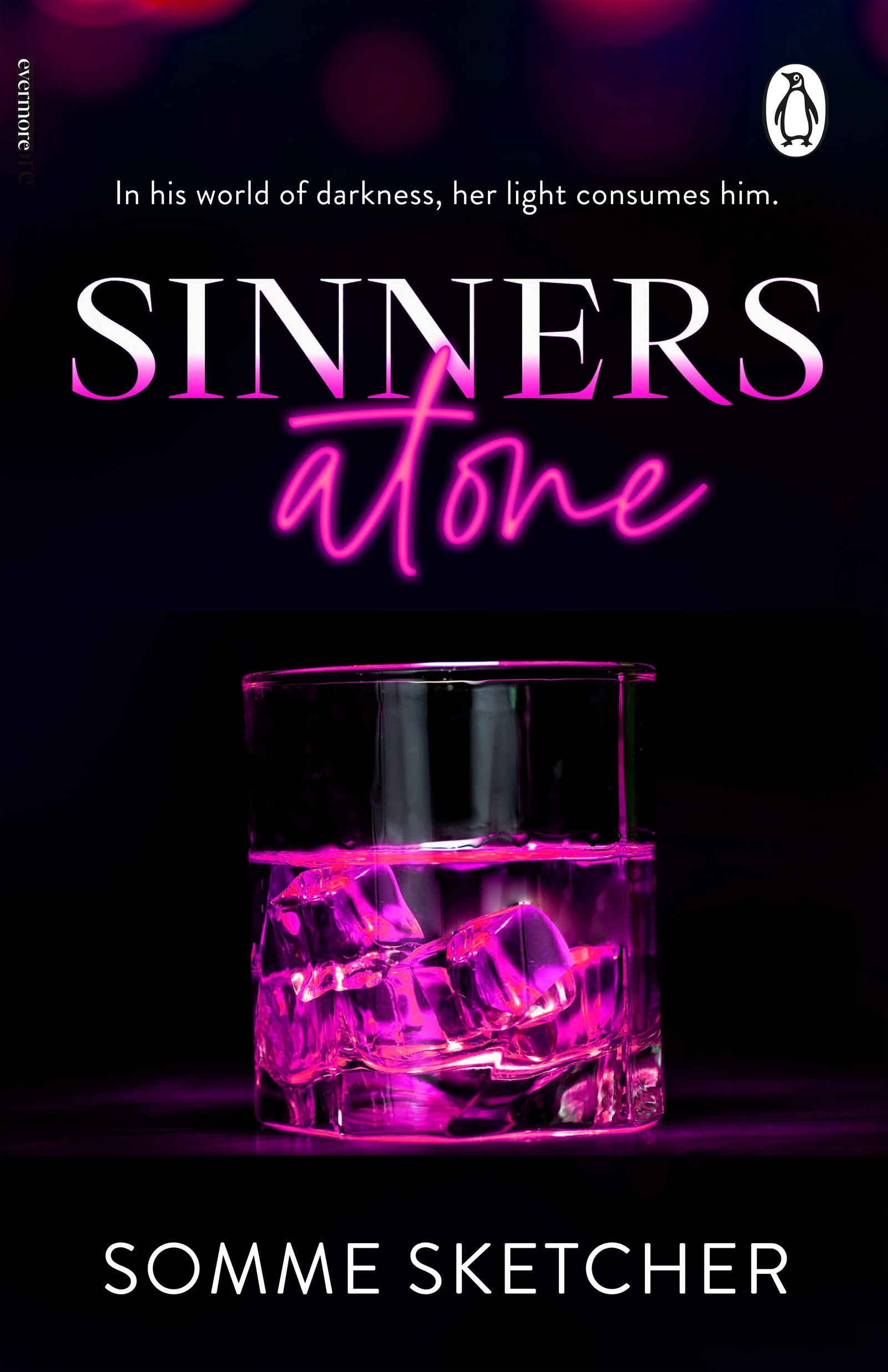 Book cover of 'Sinners Alone' with a glass of pink liquid on a dark background.