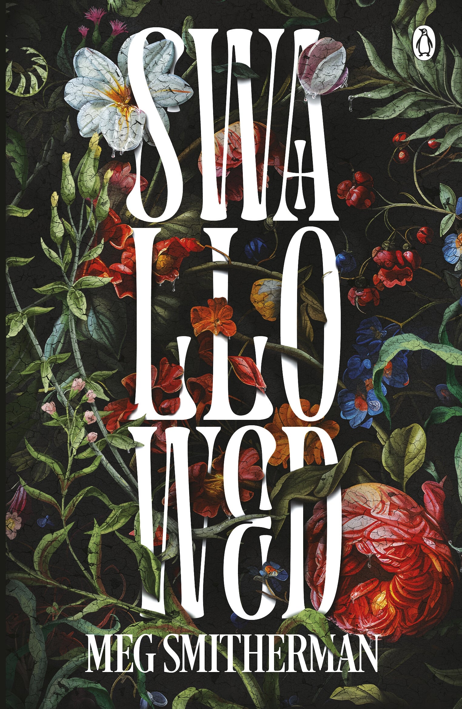 Book cover of 'Swallowed' with floral design and dark background.