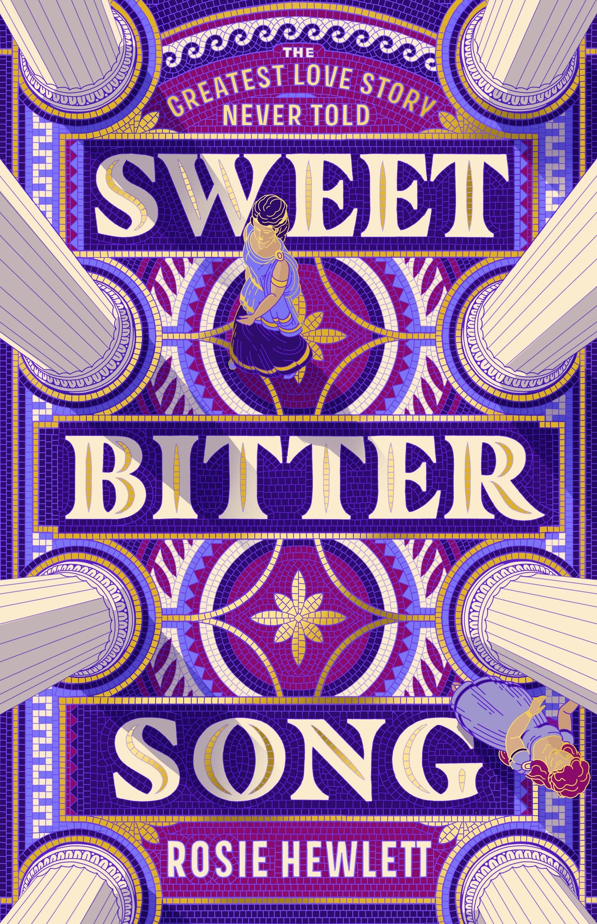 Book cover of 'Sweet Bitter Song' by Rosie Hewlett with decorative elements and purple color scheme.