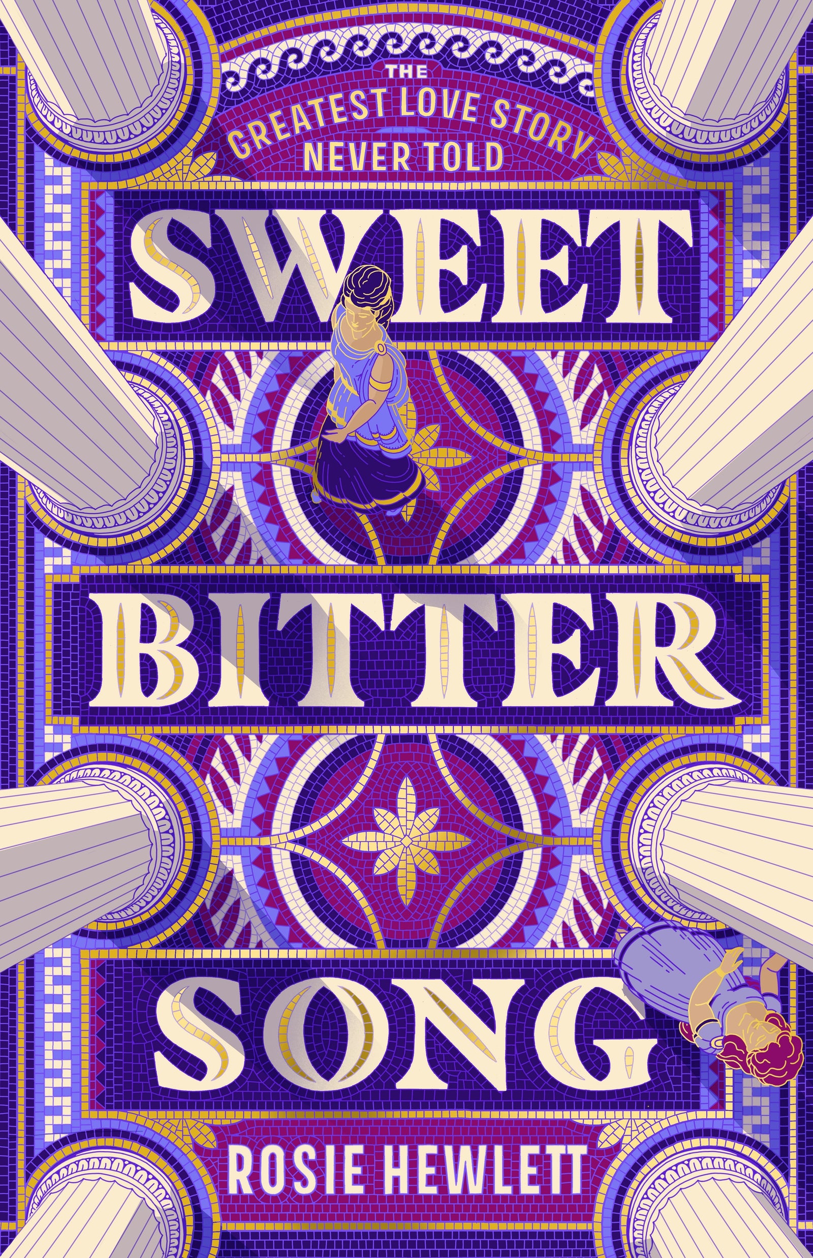 Book cover of 'Sweet Bitter Song' by Rosie Hewlett with decorative elements and purple color scheme.
