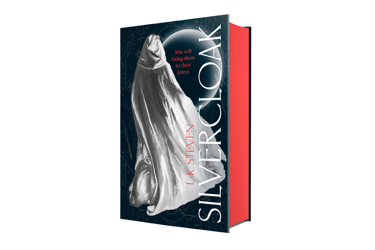 Book cover of &#39;Silver Cloak&#39; with a black and white illustration on a white background