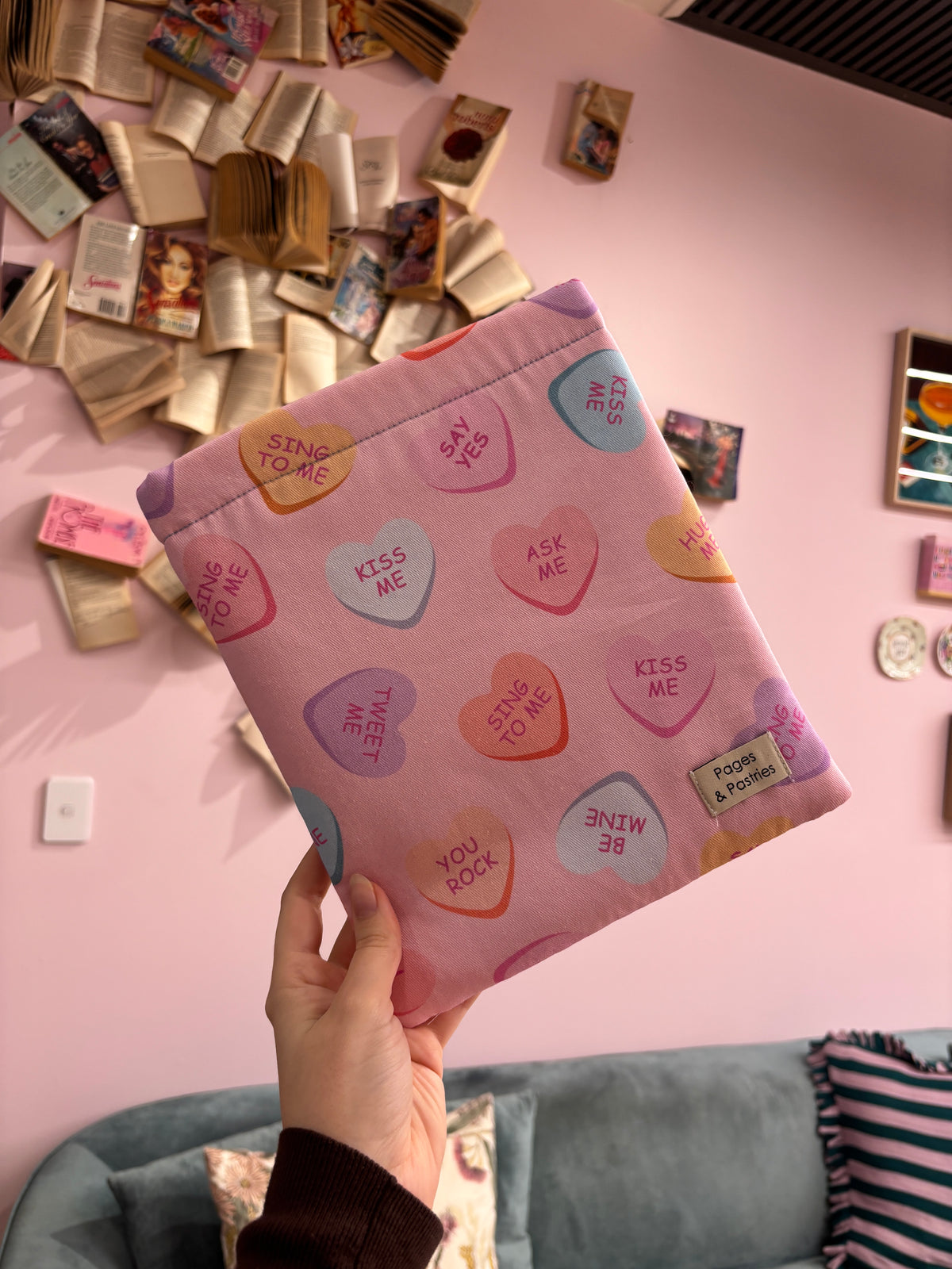 Small Book Pouch - Candy Hearts