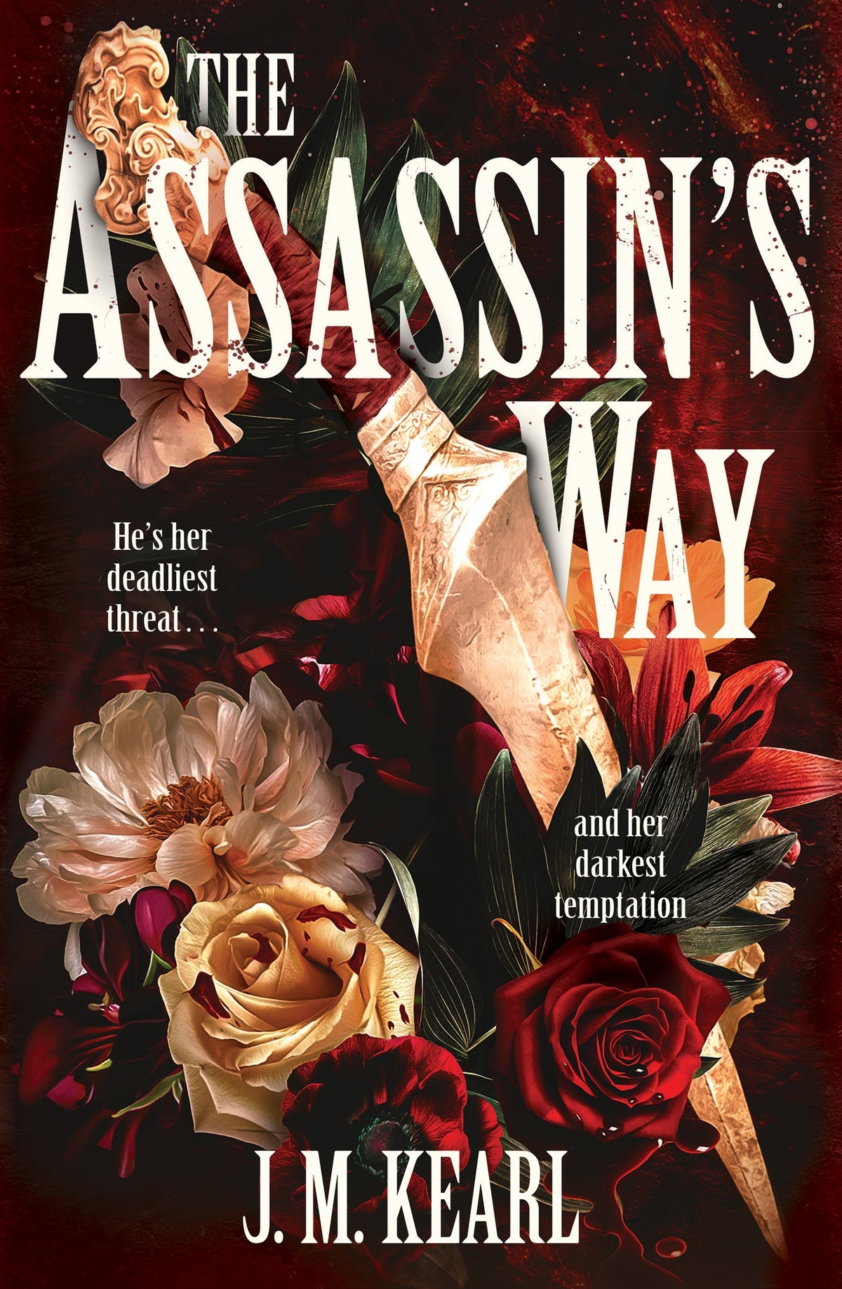 Book cover of 'The Assassin's Way' with a floral design and knife. 