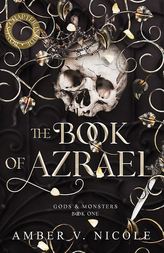 Book cover of 'The Book of Azrael' featuring a skull with a crown on its head, surrounded by a decorative pattern