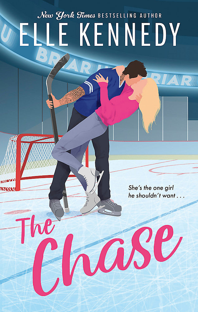 Book cover of 'The Chase' featuring a couple in an embrace on an ice hockey rink 