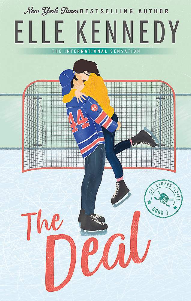 Book cover of 'The Deal' featuring a couple kissing on an ice hockey rink 