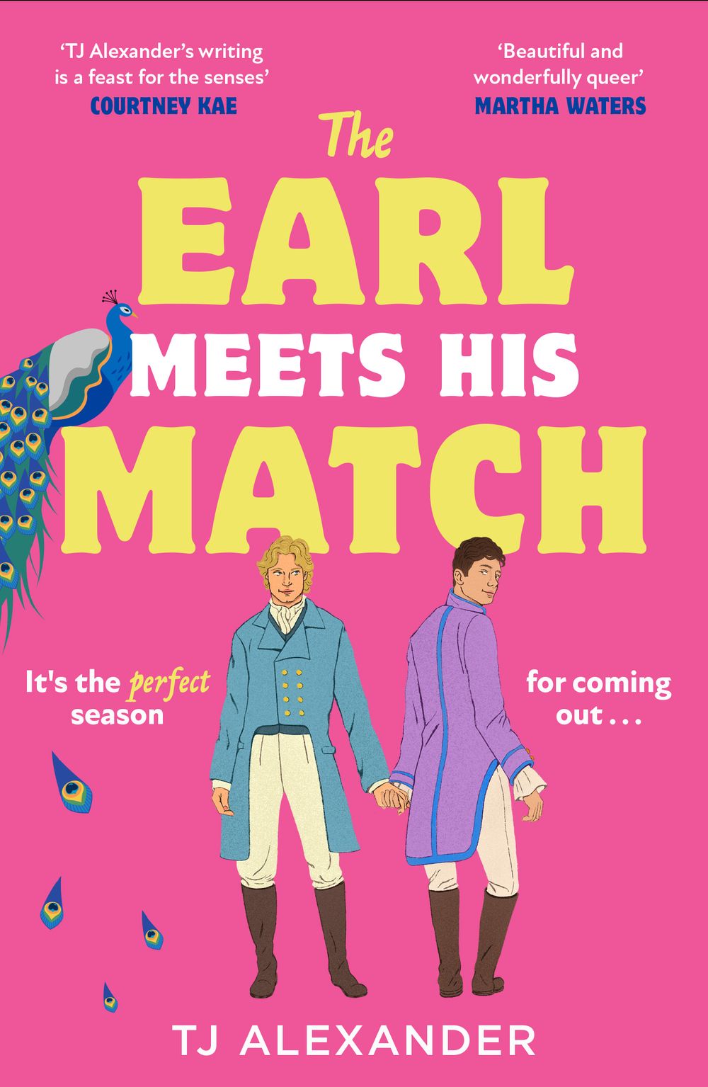 Book cover of 'The Earl Meets His Match' with two men holding hands against a pink background