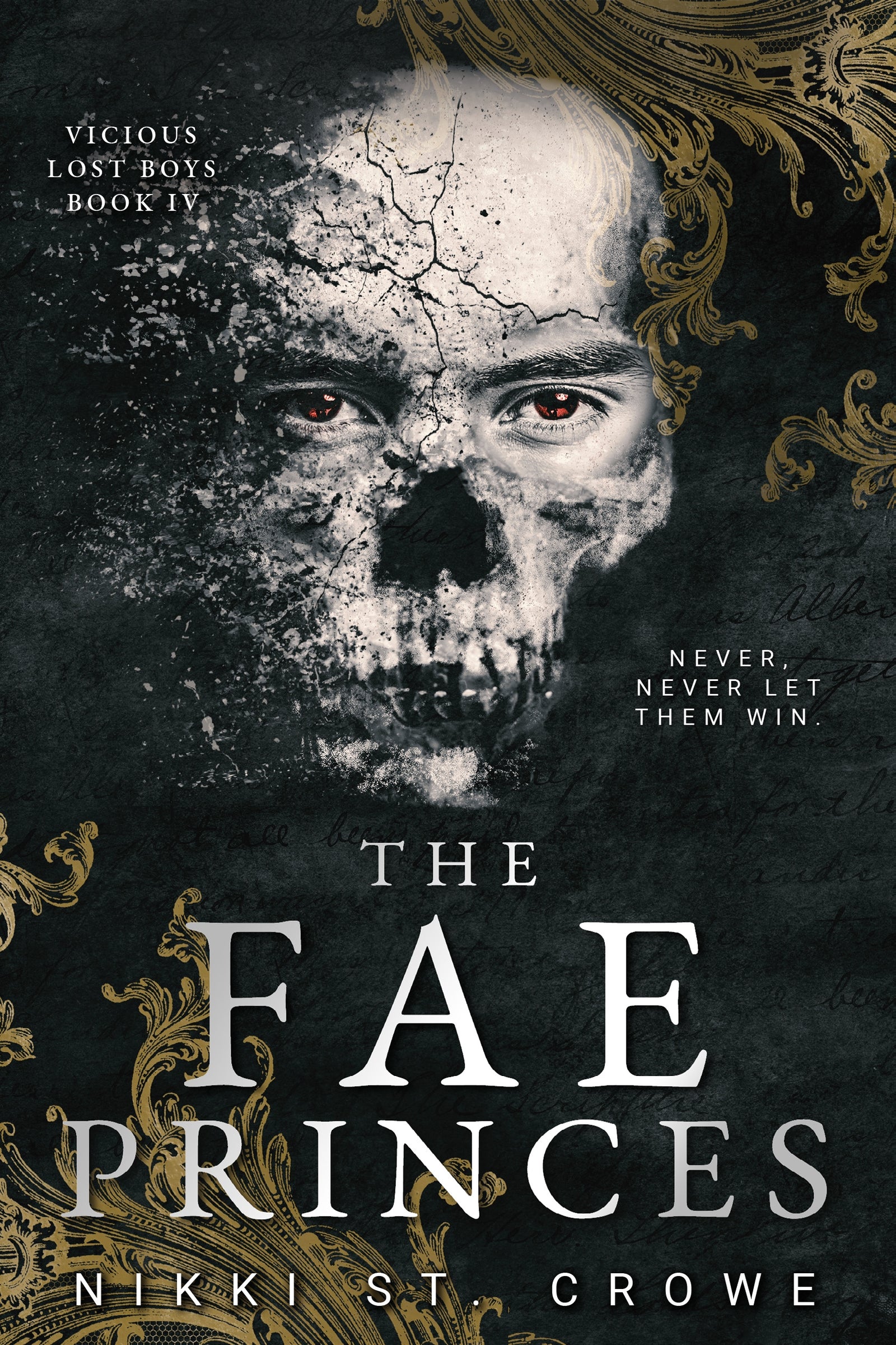 Book cover of 'The Fae Princes' with the face of a man turning into a skull 