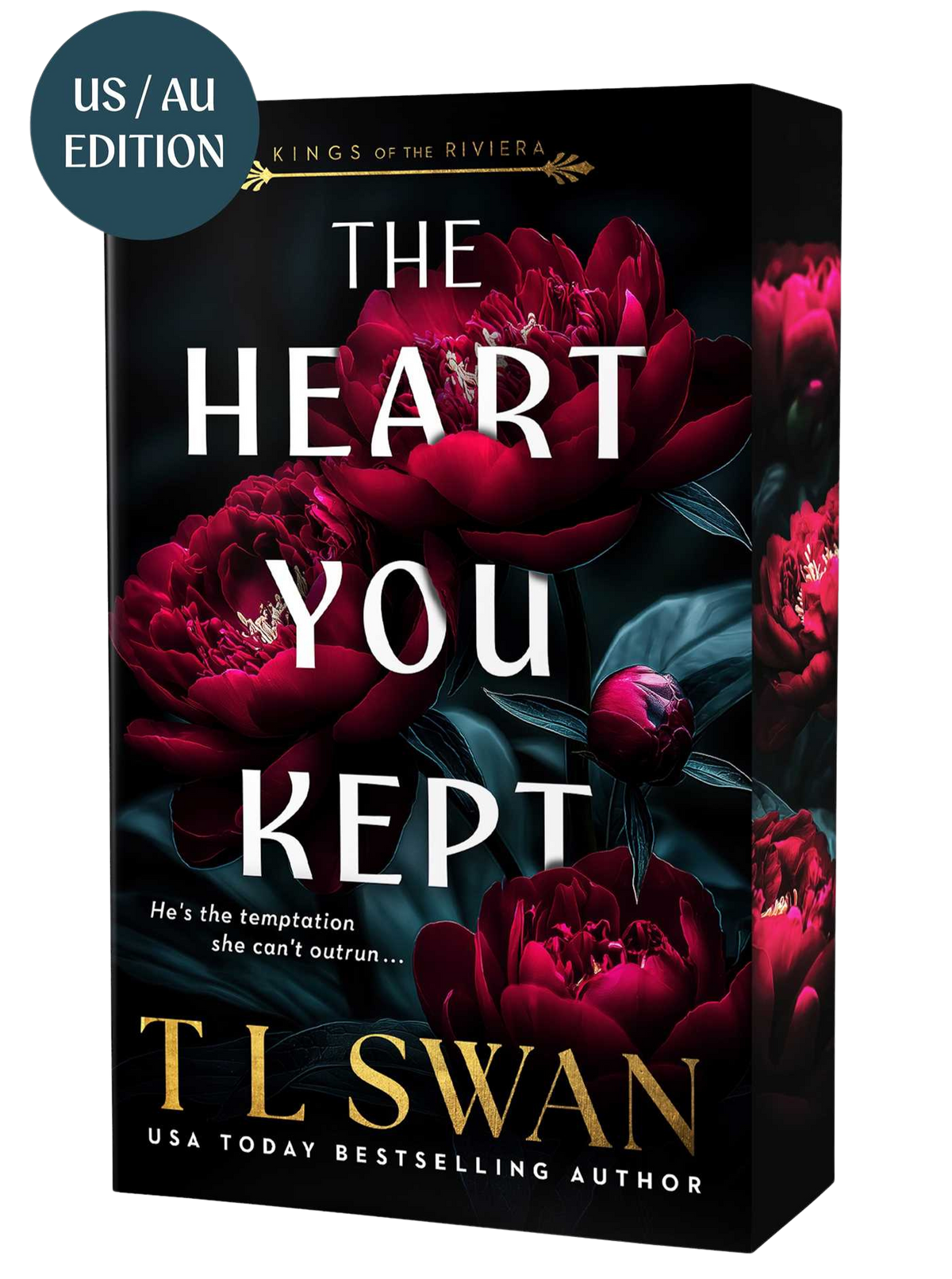 Book cover of 'The Heart You Kept' by T.L. Swan with red flowers on a dark cover.