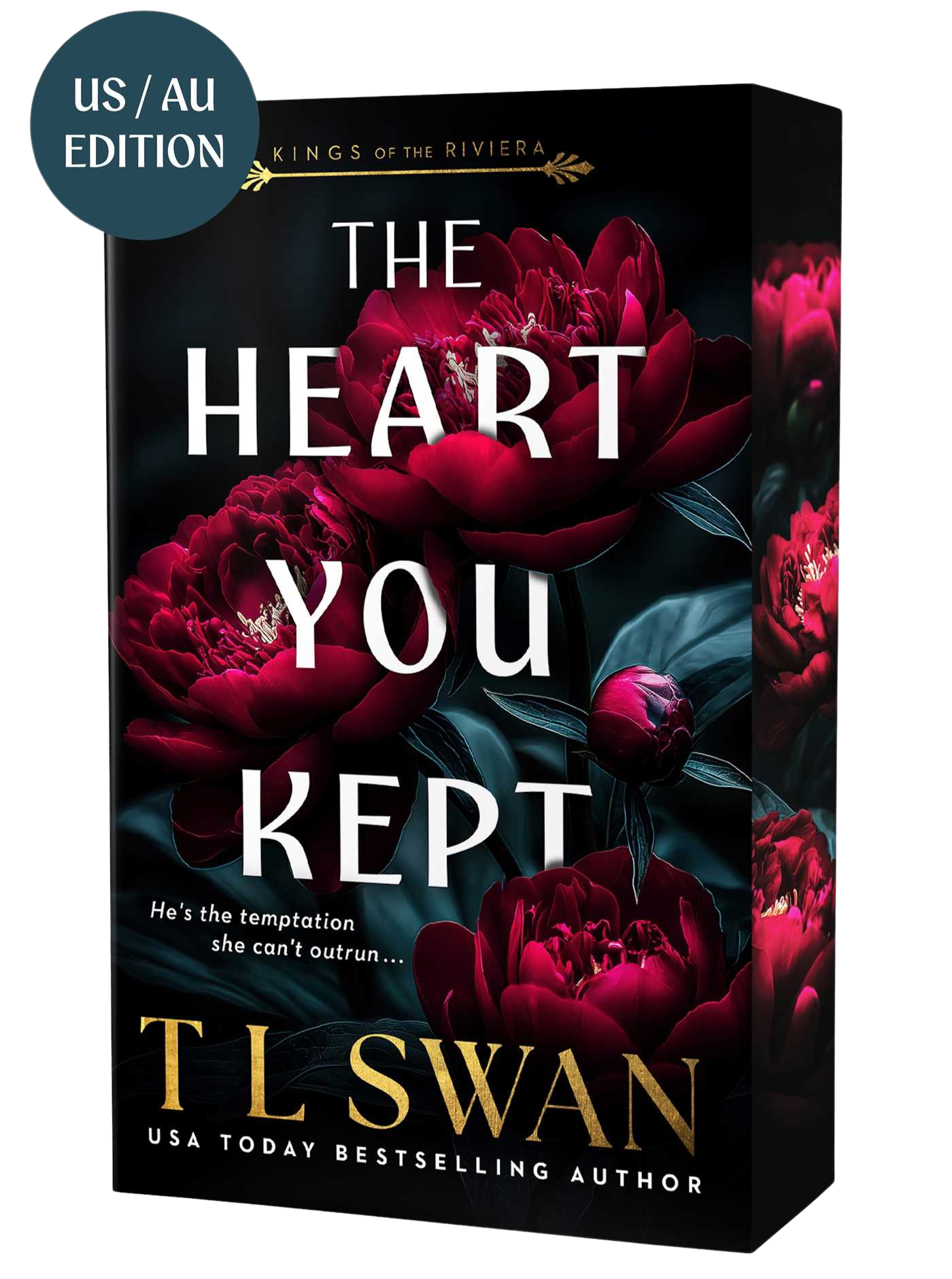 Book cover of 'The Heart You Kept' by T.L. Swan with red flowers on a dark cover.