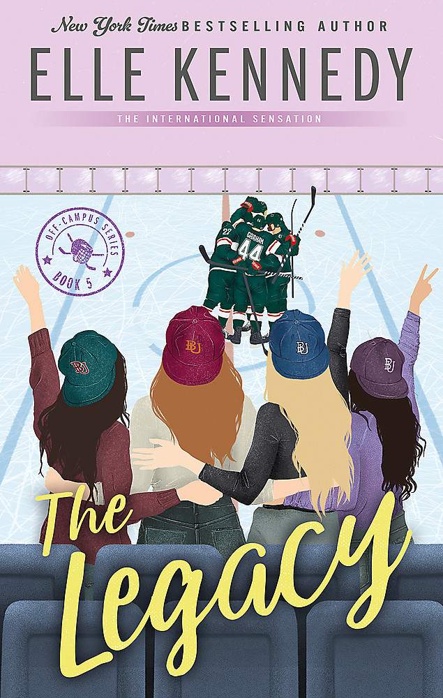 Book cover of 'The Legacy' featuring a group of girls cheering for an ice hockey team 