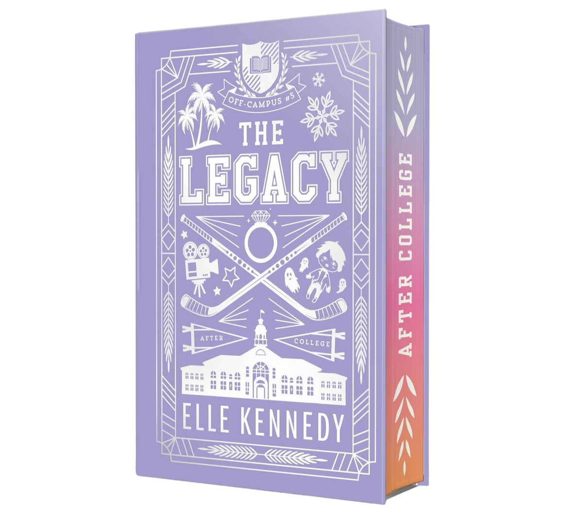 Book cover of 'The Legacy' with white hockey symbols on a purple background 