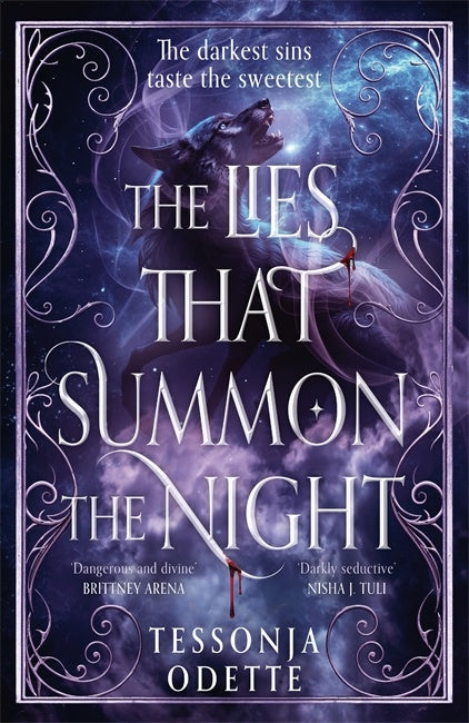 Book cover of 'The Lies That Summon the Night' with a wolf and celestial design.