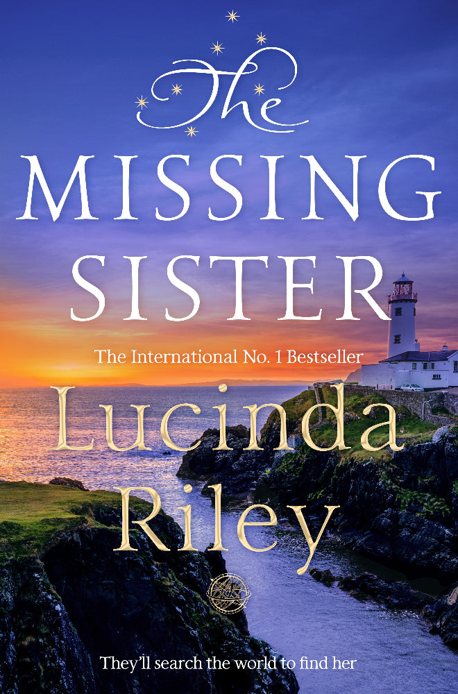 Book cover of 'The Missing Sister' featuring a lighthouse scene at sunset